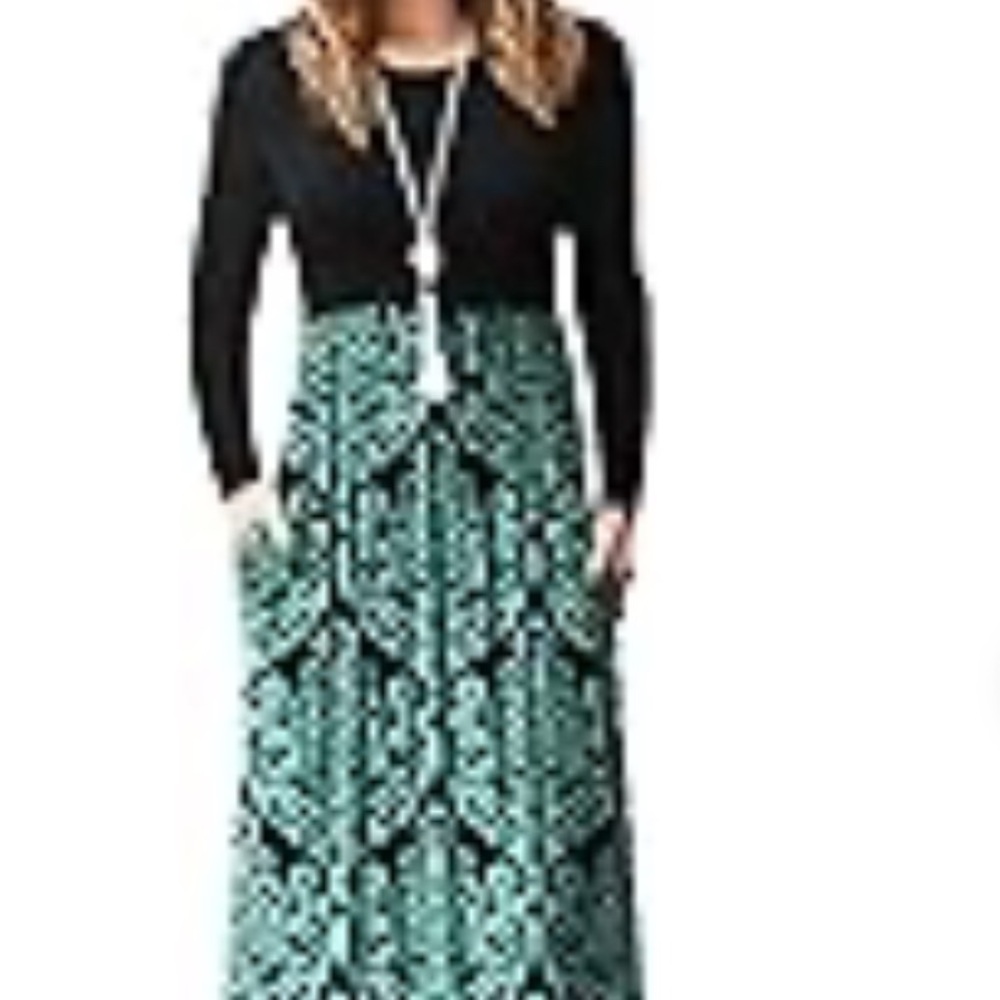 Women's Long Sleeve Empire Waist Maxi Dresses Long Dresses with Pockets Size XL